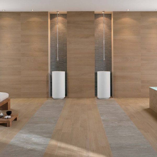 Noa Naturel 15x90 - Noa Naturel 45 Mosaïque 6 col - Vals Structuré 30x60 - Vals 45 Mosaïque Multisurface