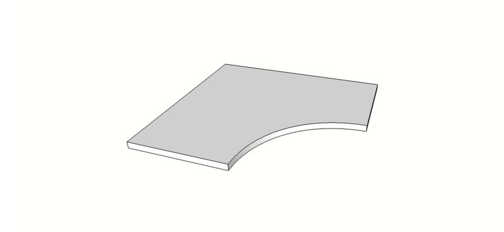 Margelle bord rectiligne angle curviligne <span style="white-space:nowrap;">60x60 cm</span> &nbsp; <span style="white-space:nowrap;">ép. 20mm</span>