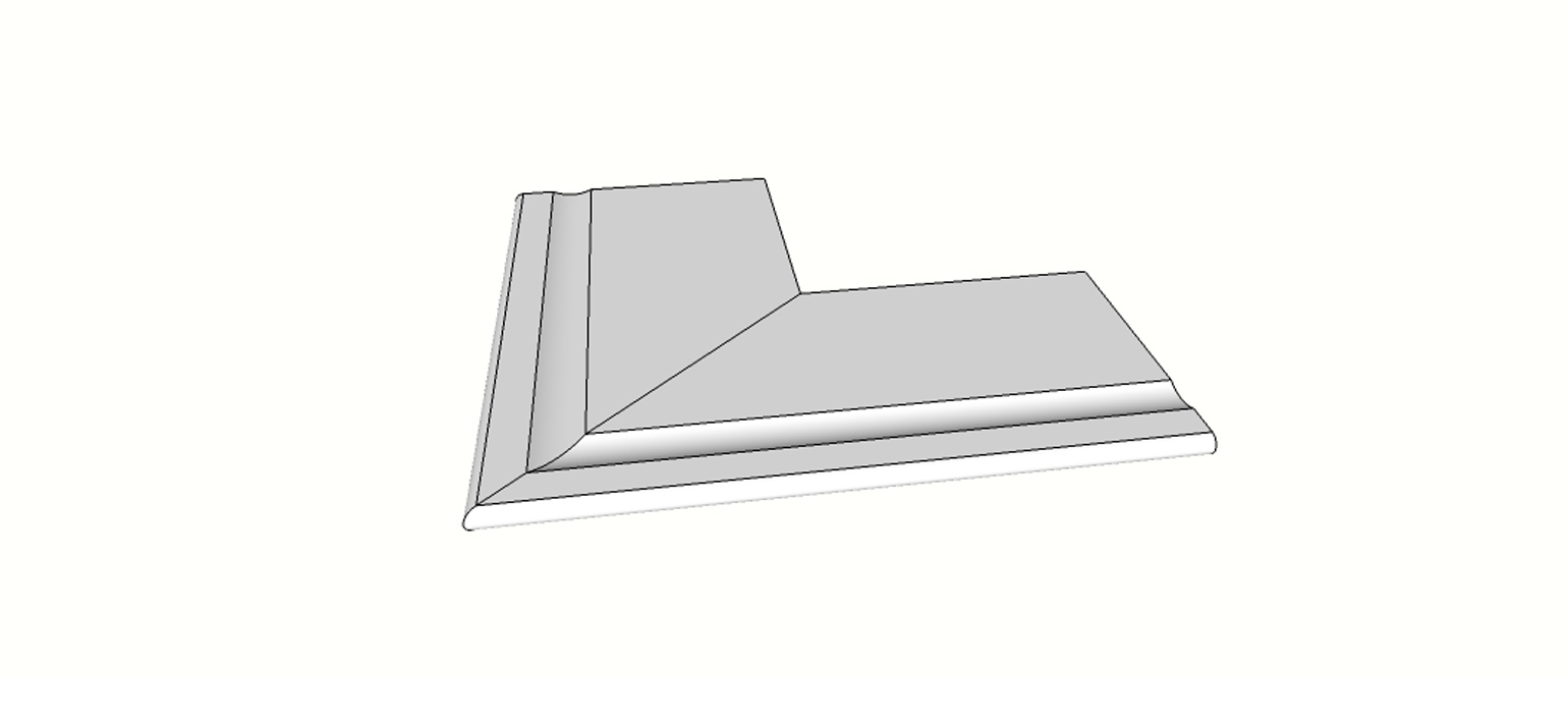 Afgeronde uitlopende randtegels (1/2 rond) volledige buitenhoek (2 stuks) <span style="white-space:nowrap;">30x60 cm</span>   <span style="white-space:nowrap;">ép. 20mm</span>