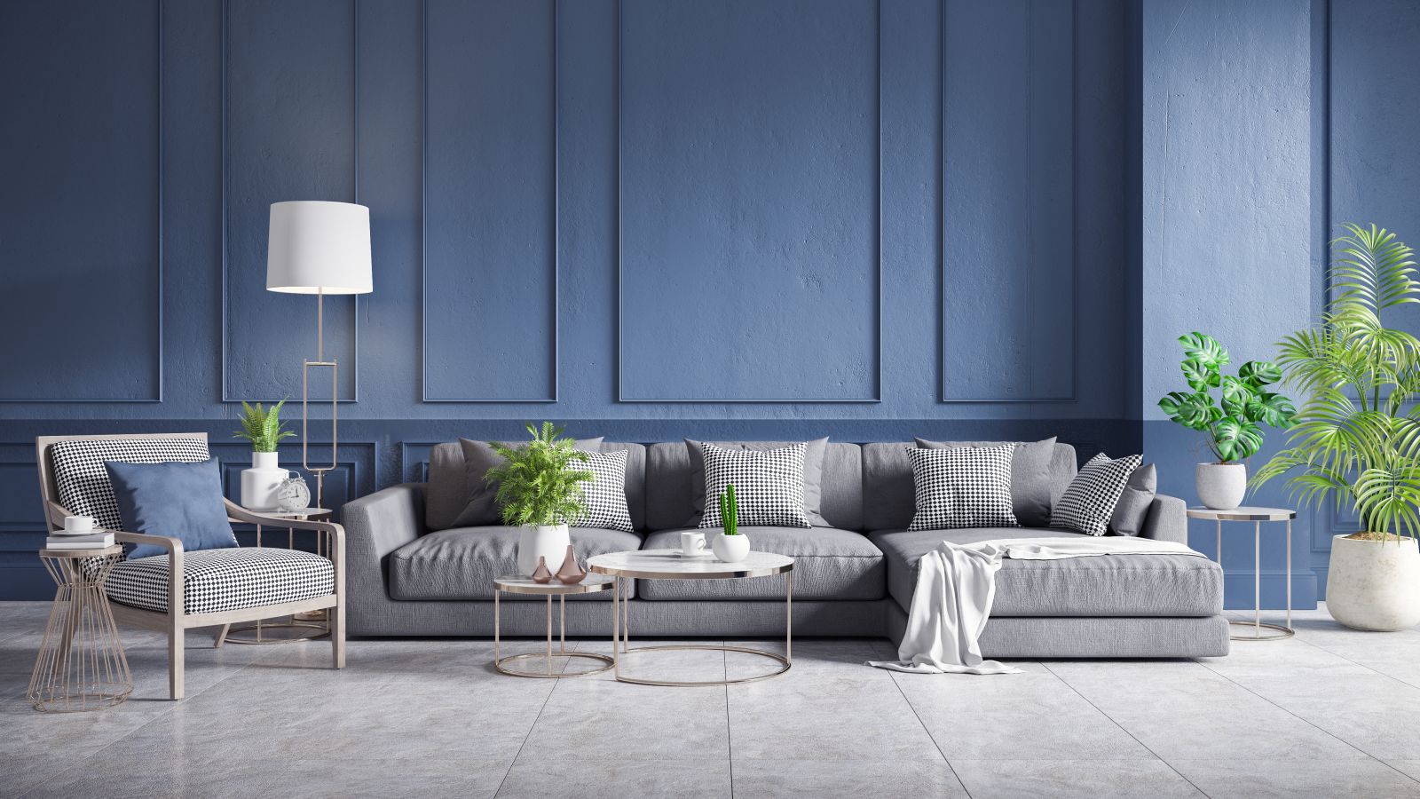 blauwe decoratie woonkamer