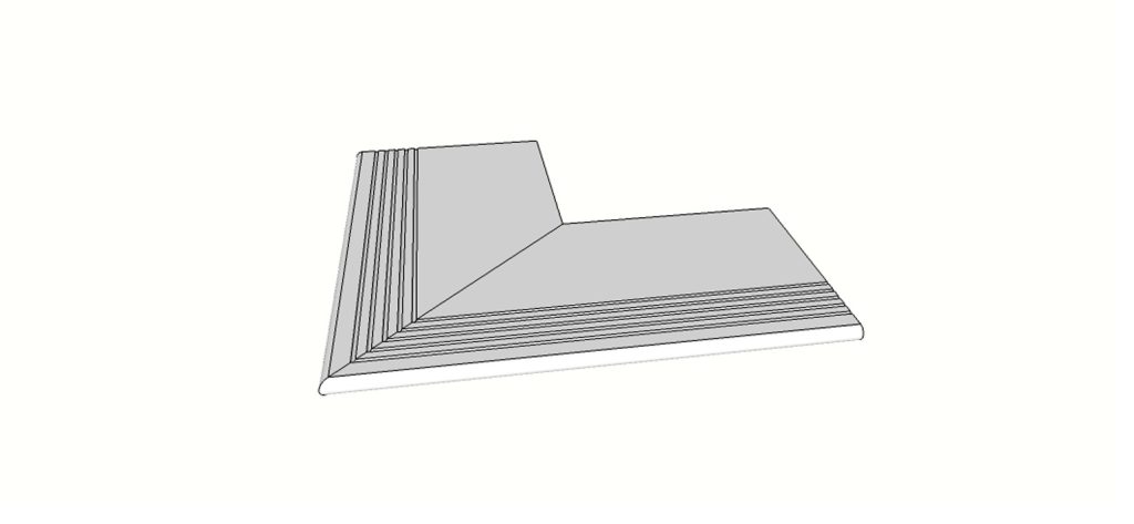Afgeronde uitlopende randtegels (1/2 rond) volledige buitenhoek (2 stuks) <span style="white-space:nowrap;">30x60 cm</span> &nbsp; <span style="white-space:nowrap;">ép. 20mm</span>