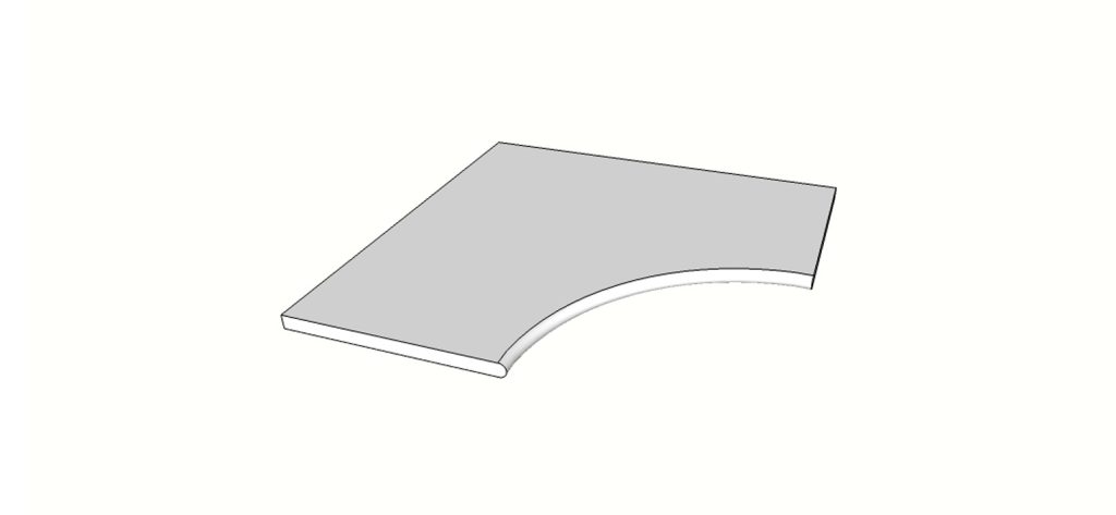 Gebogen hoekrand (1/2 rond) <span style="white-space:nowrap;">60x60 cm</span> &nbsp; <span style="white-space:nowrap;">ép. 20mm</span>