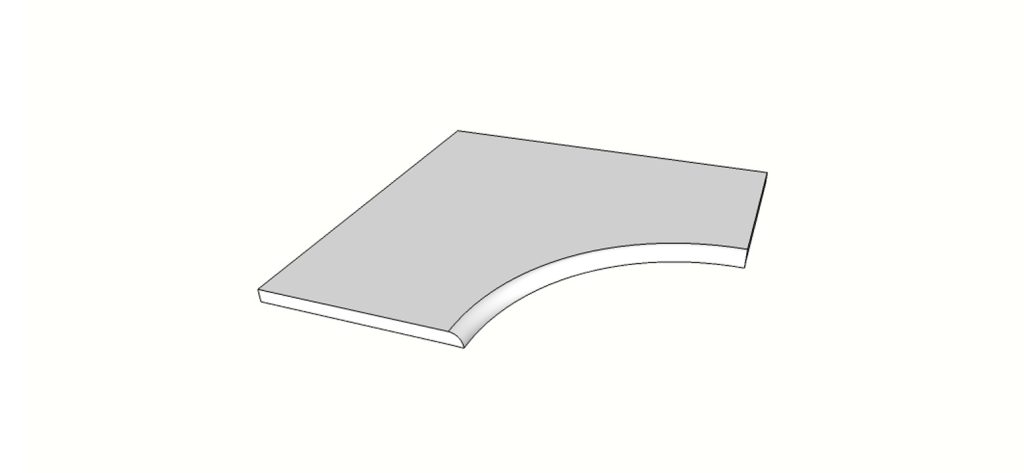 Gebogen hoekrand (1/4 rond) <span style="white-space:nowrap;">60x60 cm</span> &nbsp; <span style="white-space:nowrap;">ép. 20mm</span>