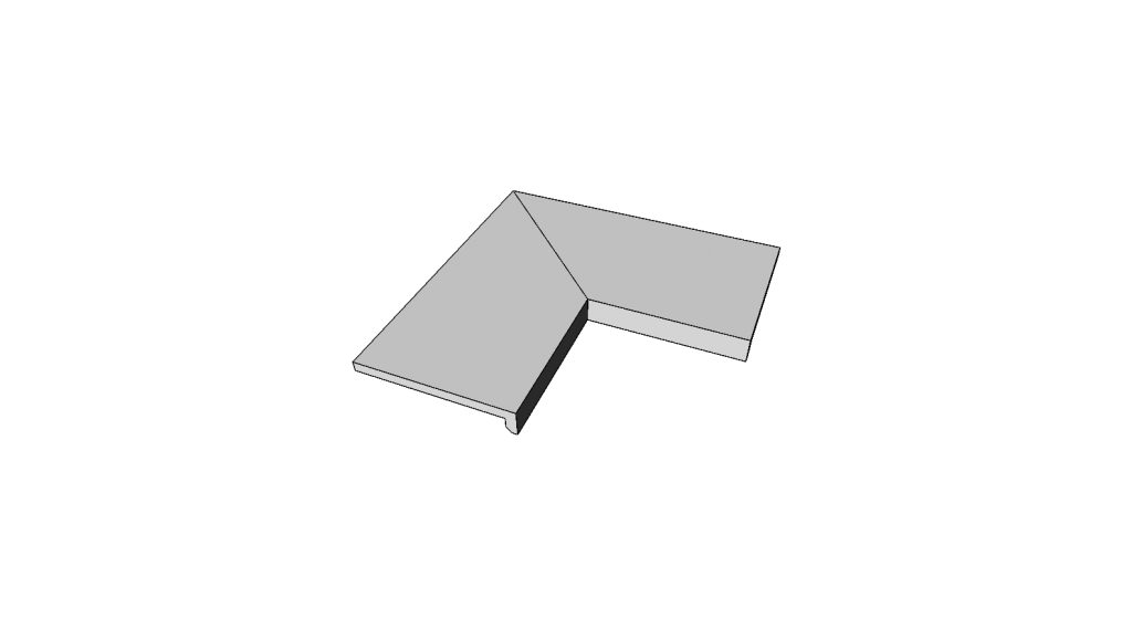 Randtegel met L-vormige aflopende rand vastgelijmd aan de binnenhoek (2 stuks) <span style="white-space:nowrap;">30x60 cm</span> &nbsp; <span style="white-space:nowrap;">ép. 20mm</span>